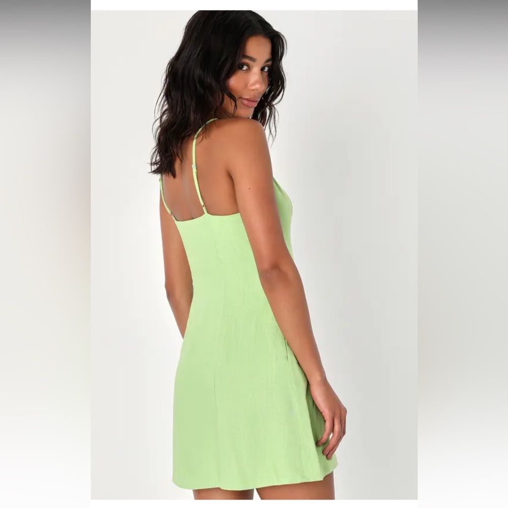 Lime green linen mini dress - Picture 4 of 5